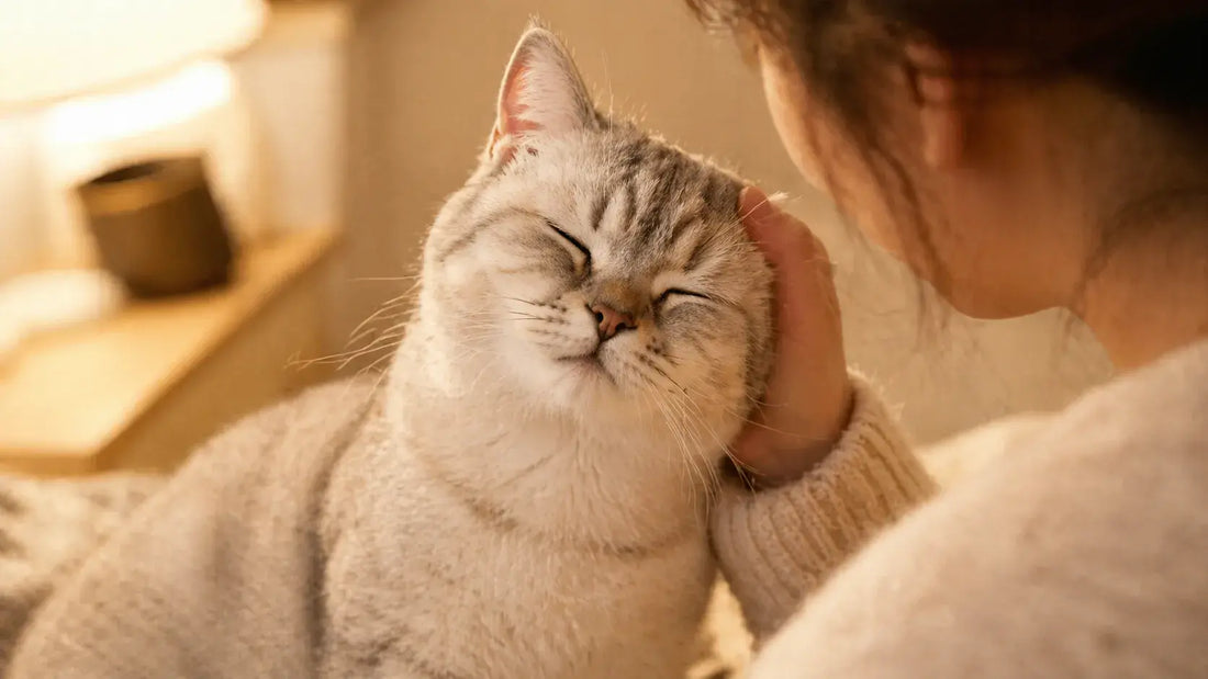 Cat showing affection to owner by head bunting.
