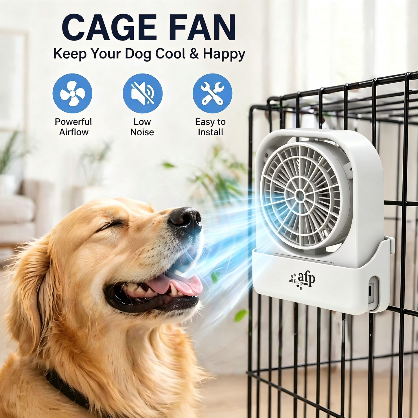 Pet Cage Fan – Quiet Powerful Clip-On Crate Fan for Dogs & Cats