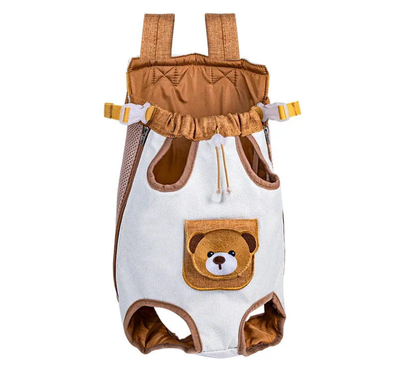 Front-Carry Pet Backpack Carrier – Breathable Hands-Free Dog & Cat Travel Bag with Bear Pocket